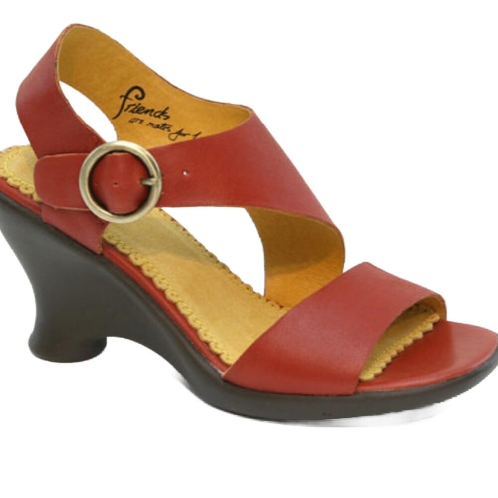 John Fluevog Friends Gloria Wedge Open Toe Sandals Orange Size 9 AS IS